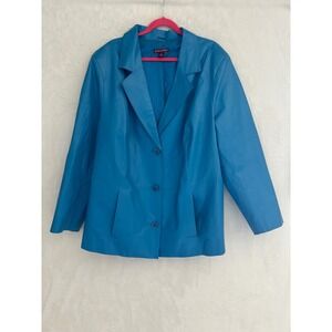 Jessica London Blue Leather Blazer Jacket Womens Plus Size 26 02-0332-3